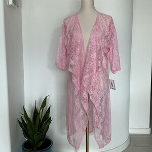 NWT Elegant Pink Lace Waterfall Open Front Kimono Lularoe Women’s Size Medium
